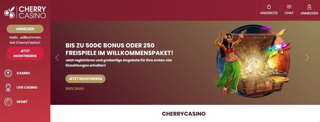 Cherry Casino Bonus – 500€ Willkommensbonus oder 250 Freespins