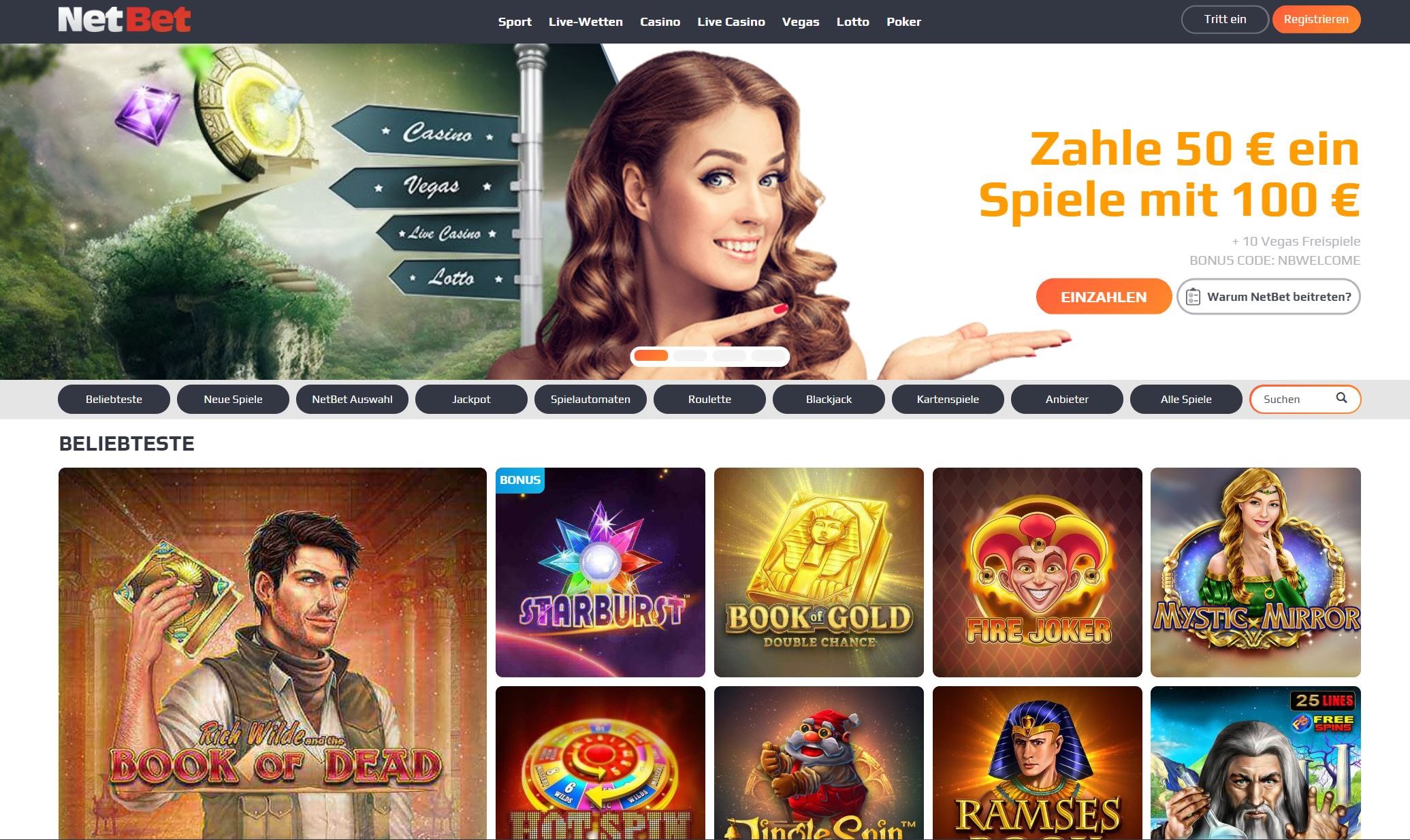 NetBet Bonus – 50€ einzahlen, mit 100€ spielen + Freispiele