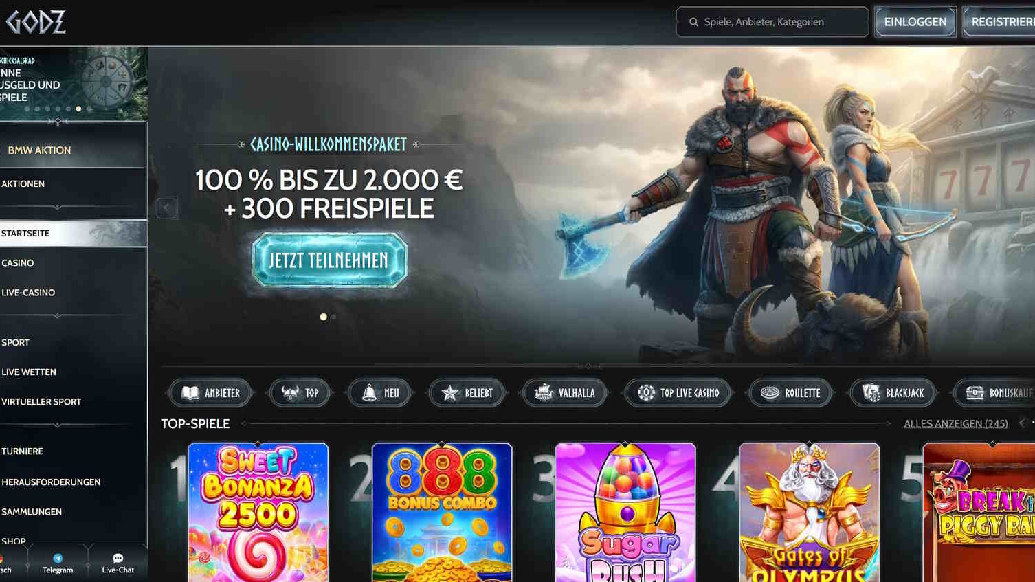 Online Casinos ohne Registrierung 17 Godz Casino Startseite
